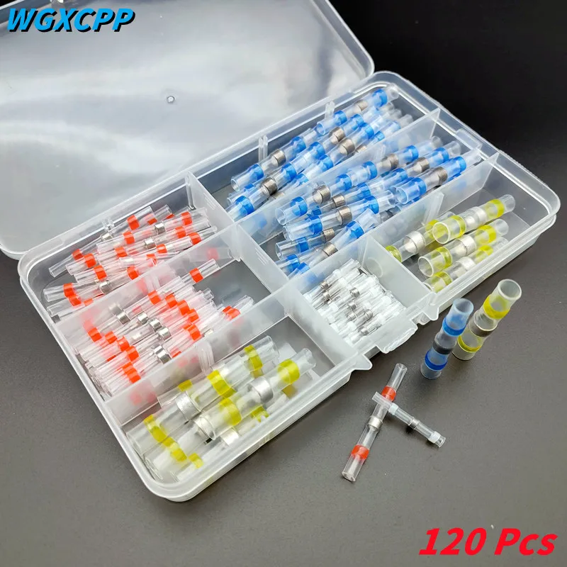 120Pc solder ring heat shrinkable middle tube butt connector terminal waterproof sleeve insulated wire connection shrink plastic |