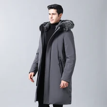 40 градусов русская зимняя куртка мужская натуральный меховой воротник Мужская длинная пуховая куртка пальто ветровка водонепроницаемая верхняя одежда