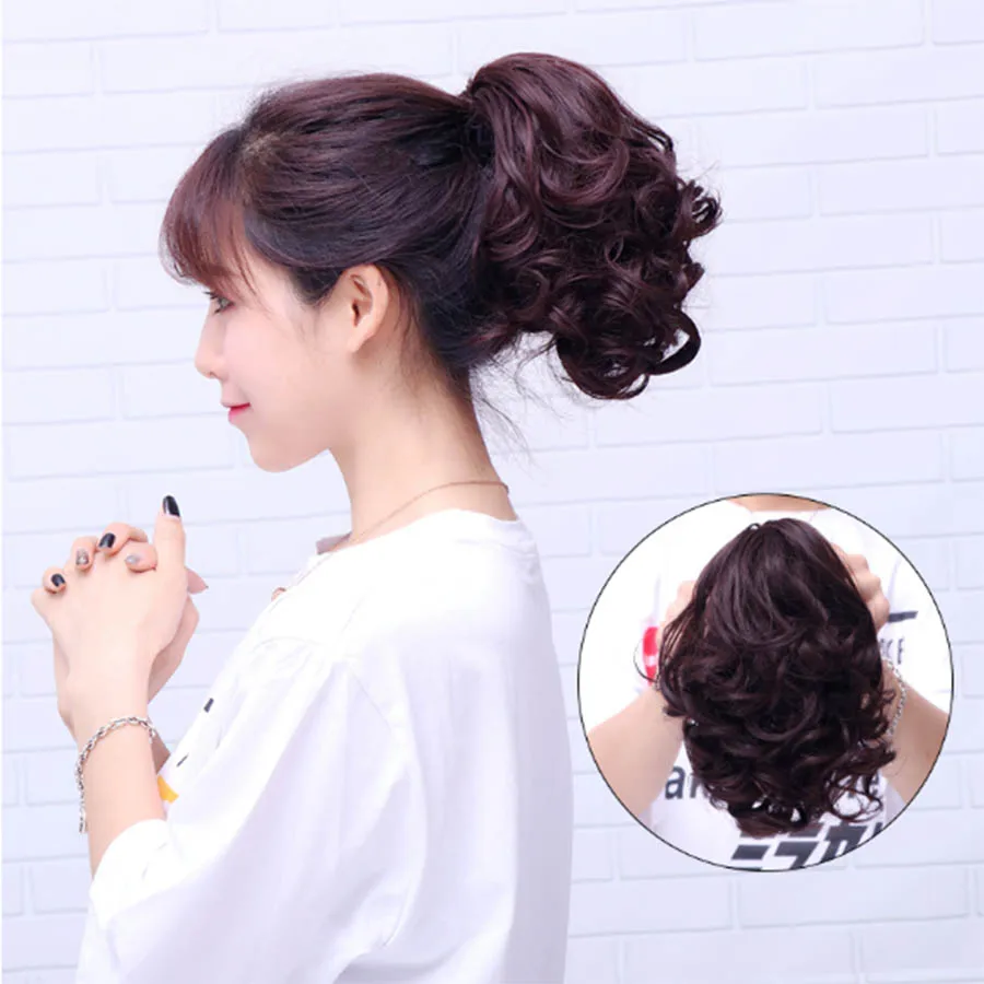 

Short Clip In Drawstring Curly Ponytail Hair Pieces Heat Resistant Synthetic Hair Tail Horse Tress Short Hair Tails