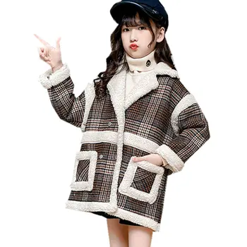 

New 2020 Winter Boys Girl Wool Cashmere Blends Coat For Teenagers Brand Plaid Jacket Outerwear Age 4 5 6 7 8 9 10 11 12 13 Years