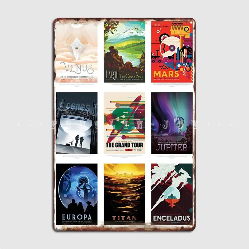 

Космический туризм коллаж грандиозные туры солнечной системы плакат металлическая табличка вечерние Настенный декор на заказ жестяной знак плакат