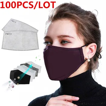 

100/10 Pcs Mouth Reusable Mask Anti Dust Mask Activated Carbon Anti-fog Haze Dust Filter Pad Breathable Protective Face Masks