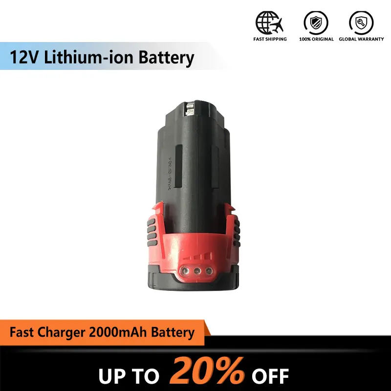 NEWONE 12V литиевая батарея 2000mAh совместима с дрелью, углошлифовальной машиной, полировщиком, сабельной пилой, газонокосилкой и т. Д - Цвет: Красный