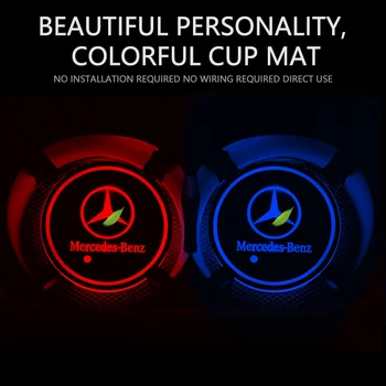 

1pcs Led Car Logo For Mercedes benz AMG A B R G Class GLK GLA C200 E200 Cup lights Smart Luminous Water coaster Car Accessories
