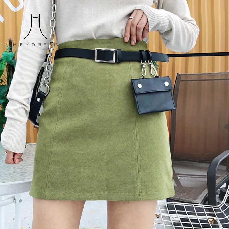 

Heydress 2019 Autumn Winter Solid Women Corduroy Skirts Ladies Fashion A-line High Waist Skirts Female Casual Green Mini Skirts