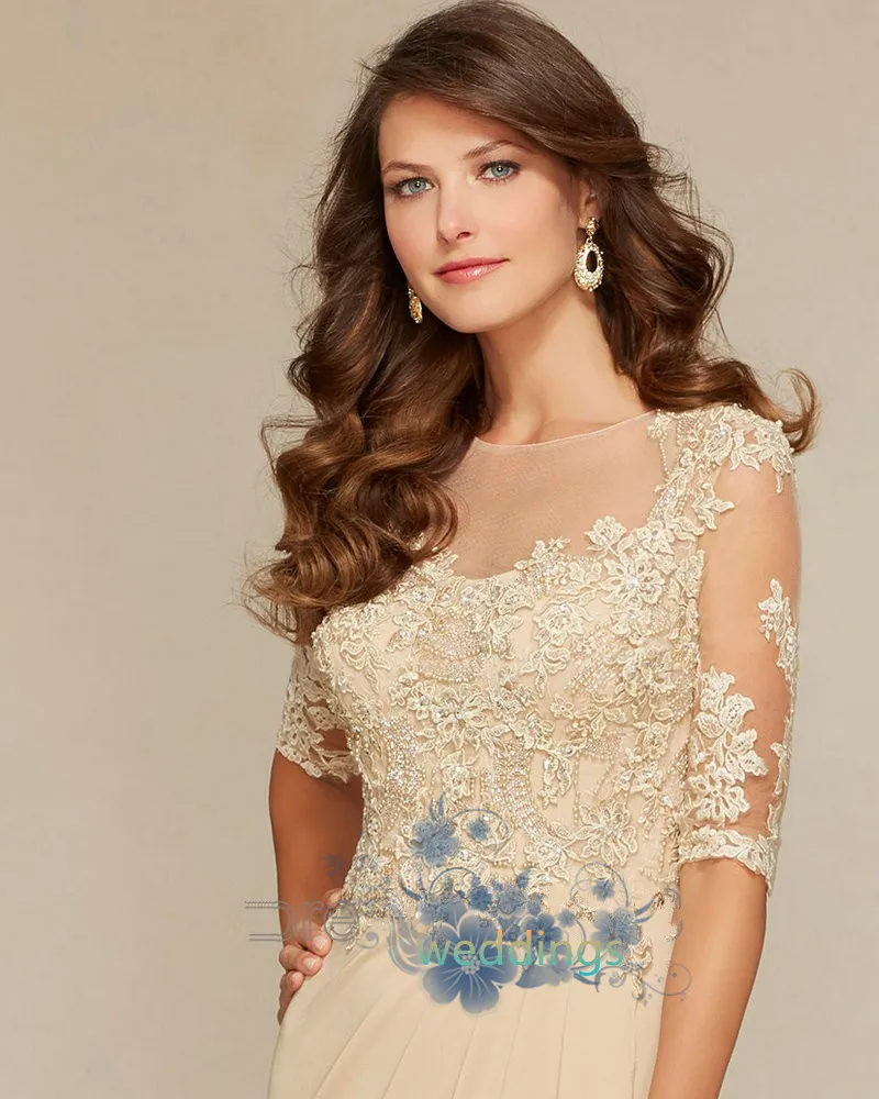 Новая мода vestido de festa аппликационные Жемчужины для Кружева Бисероплетение свадеб элегантные платья для матери невесты с половинным рукавом