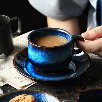 

Boutique 100ml-180ml Blue Sea Coffee Mug Set Loading Cups and Saucers Tumbler Business Coffee Cup Ceramic Coffee Drinkware
