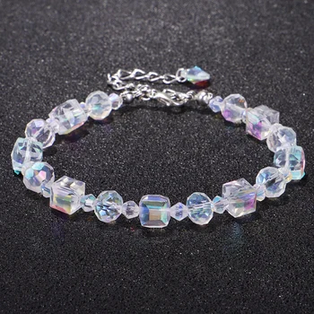 

Square Diamond Faceted Glass Bead Bracelet Sparkling Exquisite Fashion Bracelet Jewelry XRQ88
