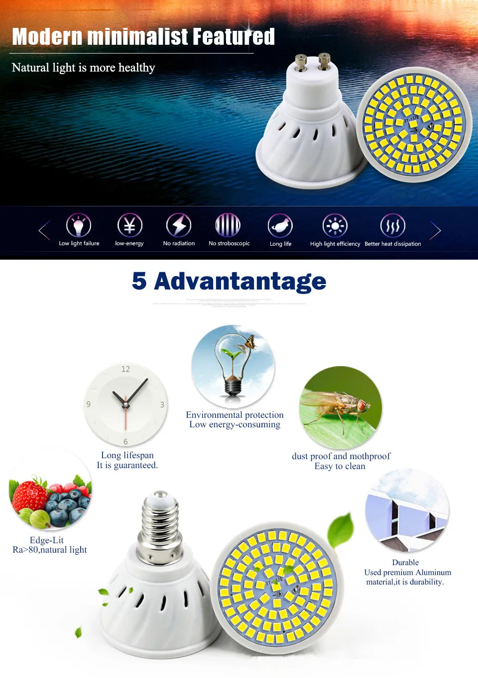 Description Picture 5 of itemZHMZH LED Lamp Cup Bombillas LED Lighting Corn Bulbs E27 E14 MR16 GU10 48 LEDs AC220V 6W 2835 Chip SMD Warm White&White