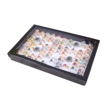 

Newly Velvet 100 Slots Ring Earrings Display Box Showcase Storage Case Holder Tray Jewelry Organizer Boxes with Lid m99