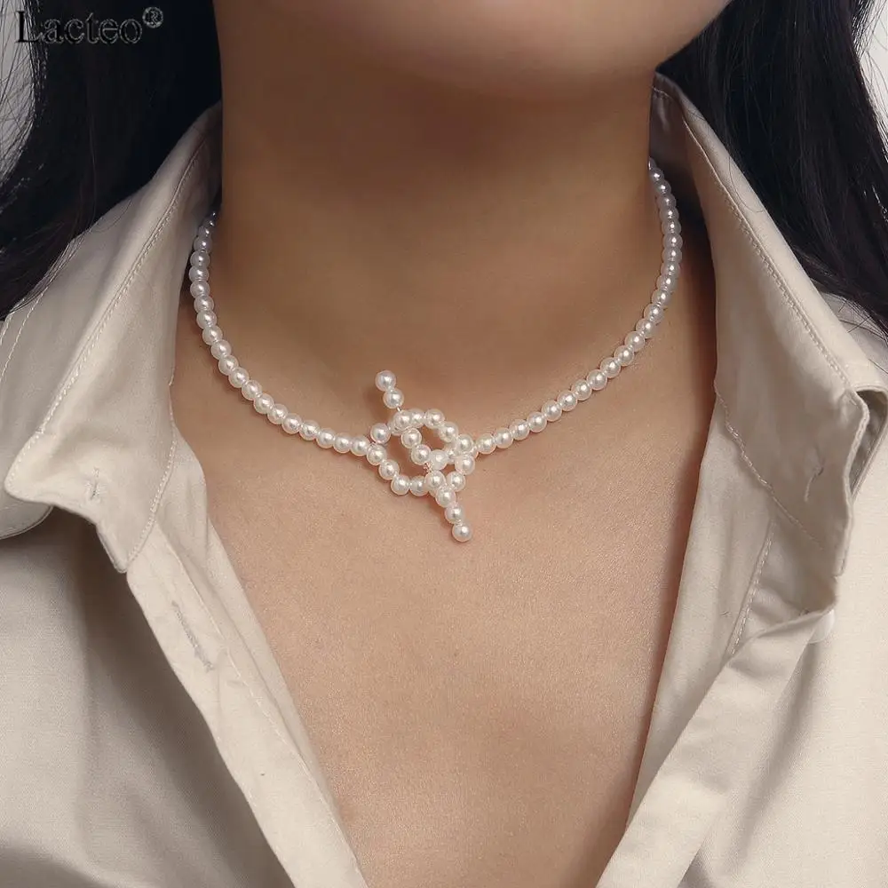 

Lacteo Bohemian Imitation Pearl Chain Choker Necklace for Women 2019 Fashion Round Circle Charm Necklace Jewelry Female Necklace