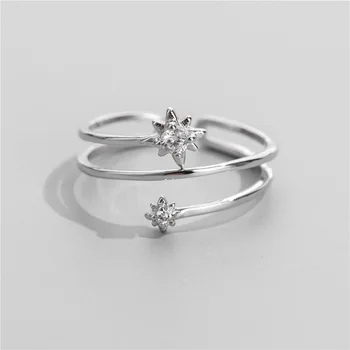 

Sodrov S925 sterling silver Korean version of the six-pointed star double layer ring female diamond personalized adjustable ring
