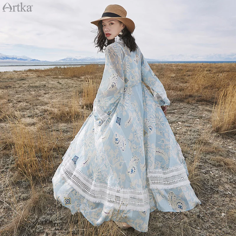 Женское шифоновое платье ARTKA длинное в стиле ретро из двух частей с вышивкой v