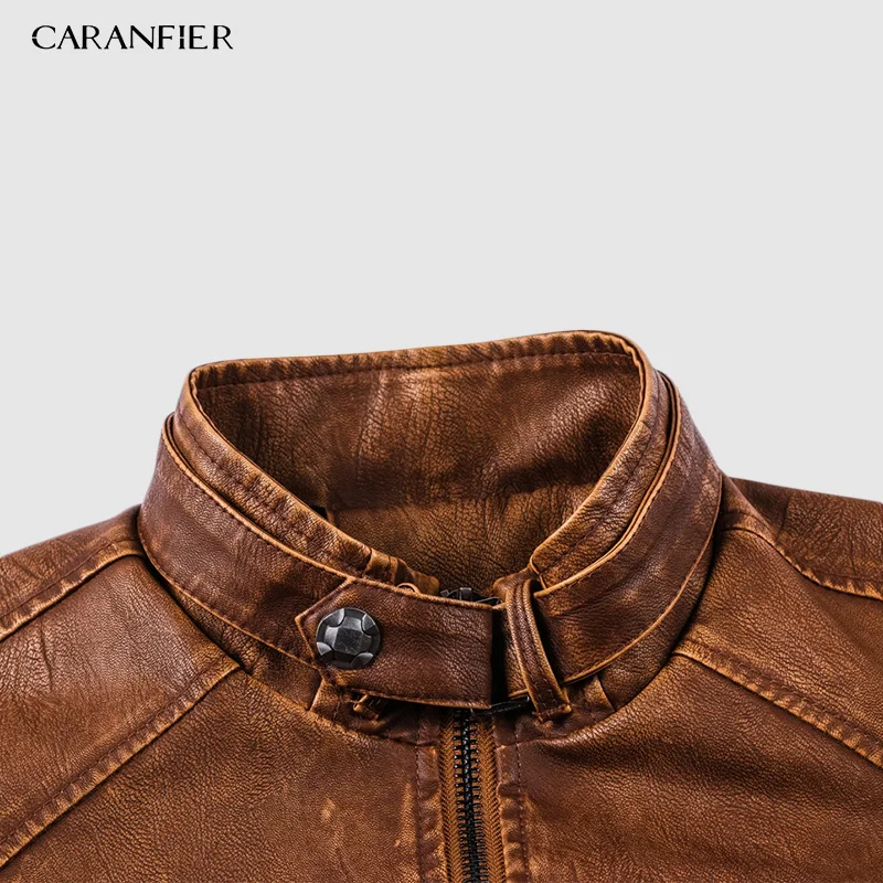 Бренд CARANFIER, тактическая куртка из искусственной кожи, мужская, европейский размер, S-XXL, стоячий воротник, мотоциклетная кожаная куртка, мужские пальто, Прямая поставка