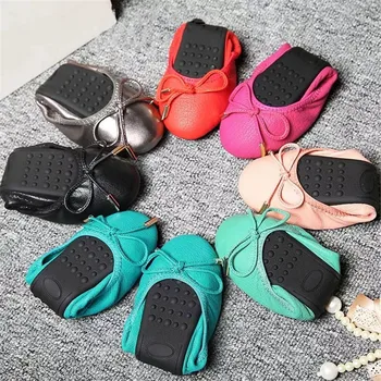 

Genuine Leather Women's Shoes Solid Collapsible Ballets Shoes Anti-slip Soft Shallow Women's Flats Spring/Autumn Outside Shoes