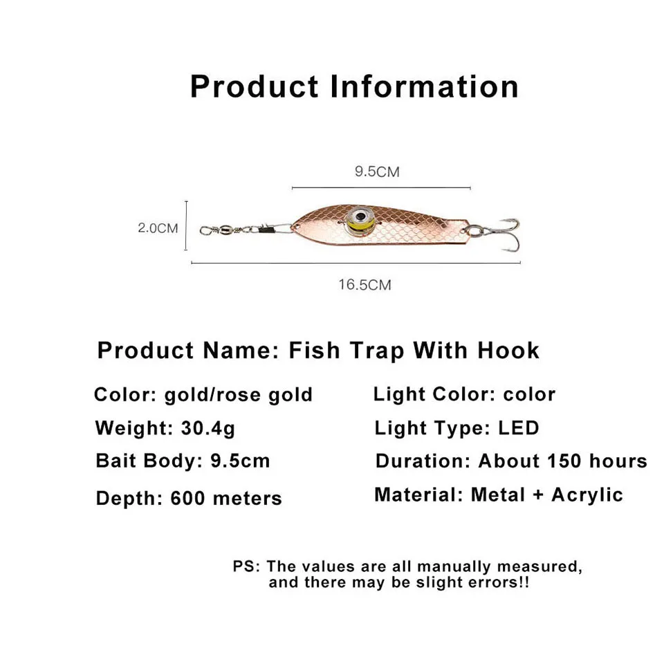 Description Picture 2 of item1PCS Fishing Lure Light LED Fishing Lamp Luminous Lure Deep Underwater Eye Shape Fishing Bait With Hook Fishing Squid Lure