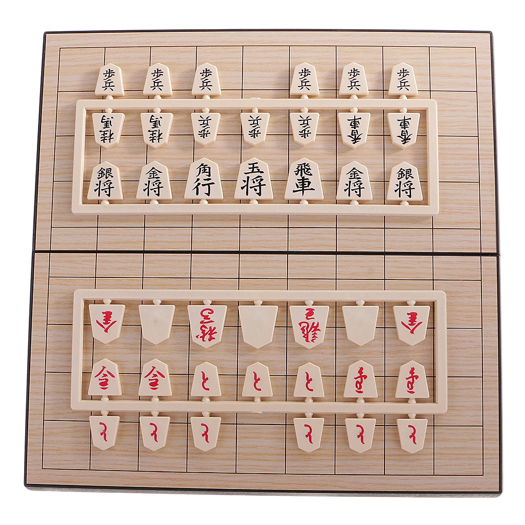 Wooden Shogi Board with Plastic Pieces