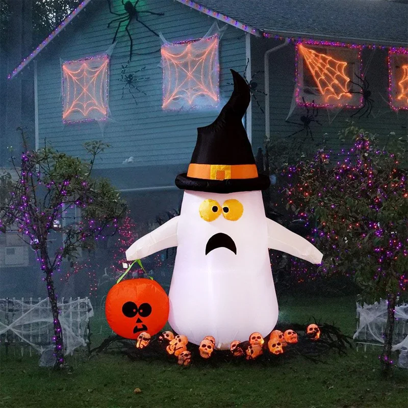 New-Halloween Ghost and Pumpkin Inflatable Decoration with LED Lights and Fan for Outdoor Indoor Home Garden Yard
