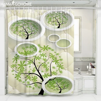 

Geometric Circle Life Tree Art Decoration Shower Curtain Green Waterproof Fabric Bath Curtain Bathroom Shower Curtains 180x200cm
