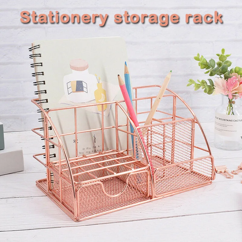 

Fashion Metal Desktop Holder Office Storage Box Pencil Pen Desk Mesh Organizer PAK55