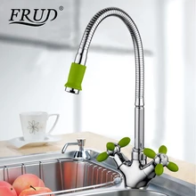 Frud Kitchen Sink Faucet Deck Mounted Stainless Steel Tapware 360 Degree Rotatable Hose Taps Double Handles Mixers R43127-6