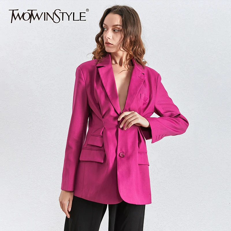 Женский свободный Блейзер TWOTWINSTYLE повседневный костюм с рюшами и отложным
