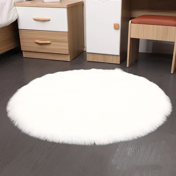 

Seat Cushion Chair Cover Round Soft Rugs Faux Fur Floor Sheepskin Bedroom Home Decor Pad Fluffy Rugs Washable White Round Shape