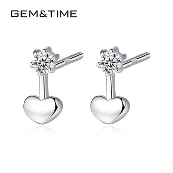 

Gem&Time Korean Real Sterling Silver 925 Stud Earrings Heart Cubic Zirconia Earring For Women Jewelry joyas de plata 925 SE0285