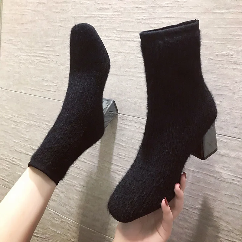 

Martin Boots Women's 2019 Autumn And Winter New Style Women's Boots Korean-style Versatile British Style Knitted Yarn Elasticity