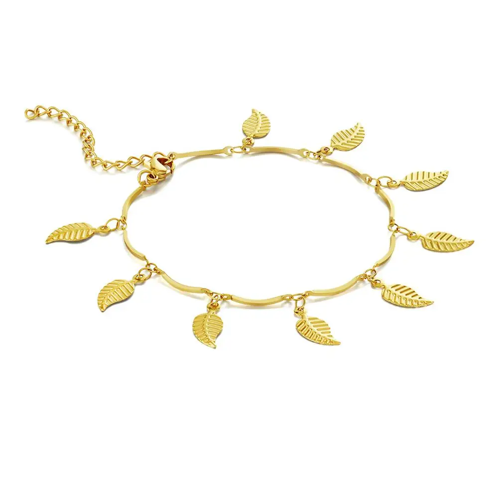 Leaves-gold Цепочка на лодыжку, листья, пальма, сердце, подвеска, ножной браслет, серебро, золото, Летний пляж, ноги, ювелирные изделия, ножные браслеты для женщин, браслеты босиком - Окраска металла: Leaves-gold