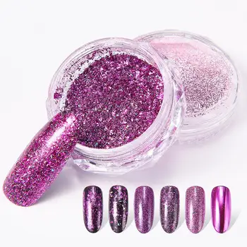 

Rose Red Holographic Powder Nails Laser Glitter Nail Dust Mirror Effect Chrome Nail Powder Gel Polish Flake for Manicure Pigment