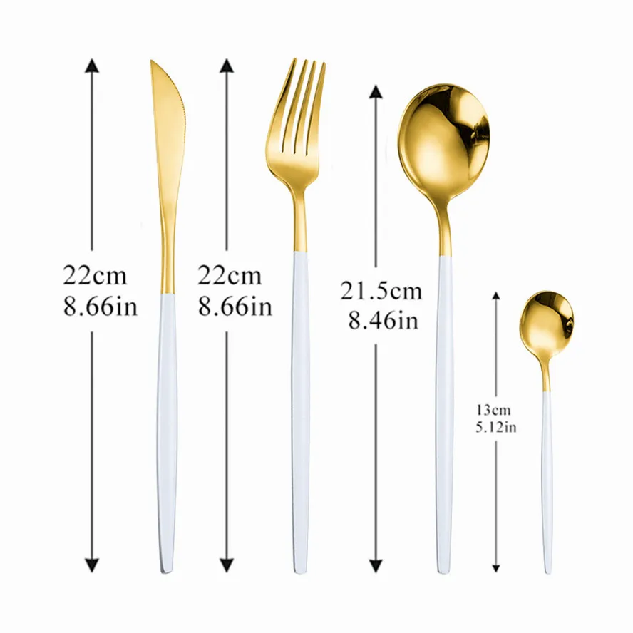 White Gold Cutlery Set Kitchen Dinnerware Silverware 18/10 Stainless Steel Knife Fork Spoon Set Tea Spoon Tableware cutlery set stainless steel cutlery set