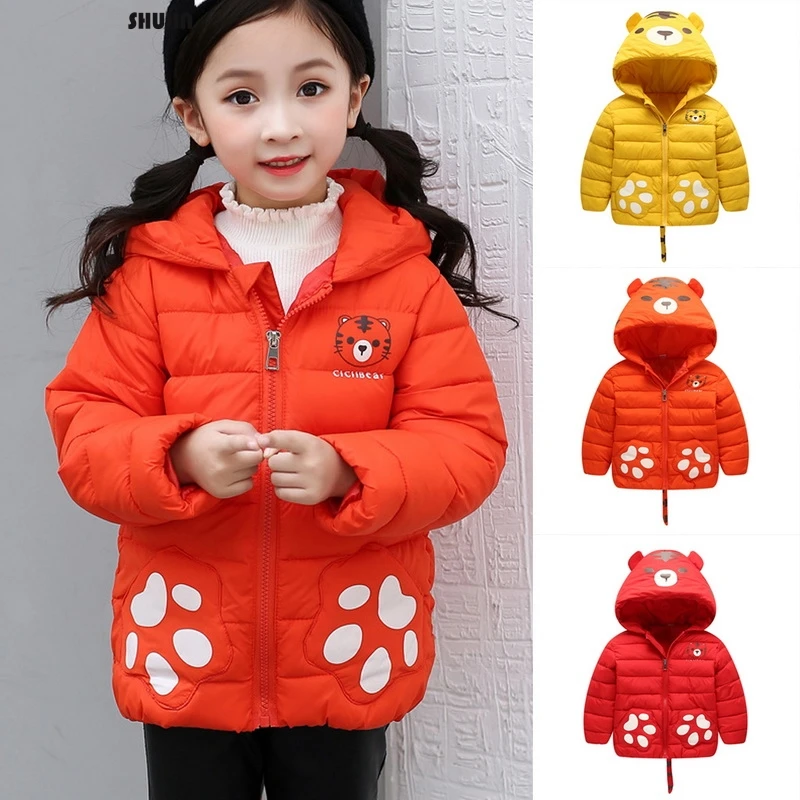 

CYSINCOS Drop shipping Children's Winter Cotton Warm Jacket Hooded Cotton-padded Jacket Cartoon Tiger Jacket Park coat