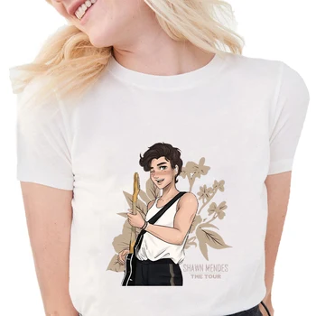 

Modal Shawn Mendes Harajuku print cartoon blouse summer ladies T-shirt top