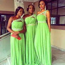 Pretty Lime Green Chiffon Bridesmaid Dresses Lace One Shoulder Long Bridemaids Prom Gowns Wedding Party Dresses