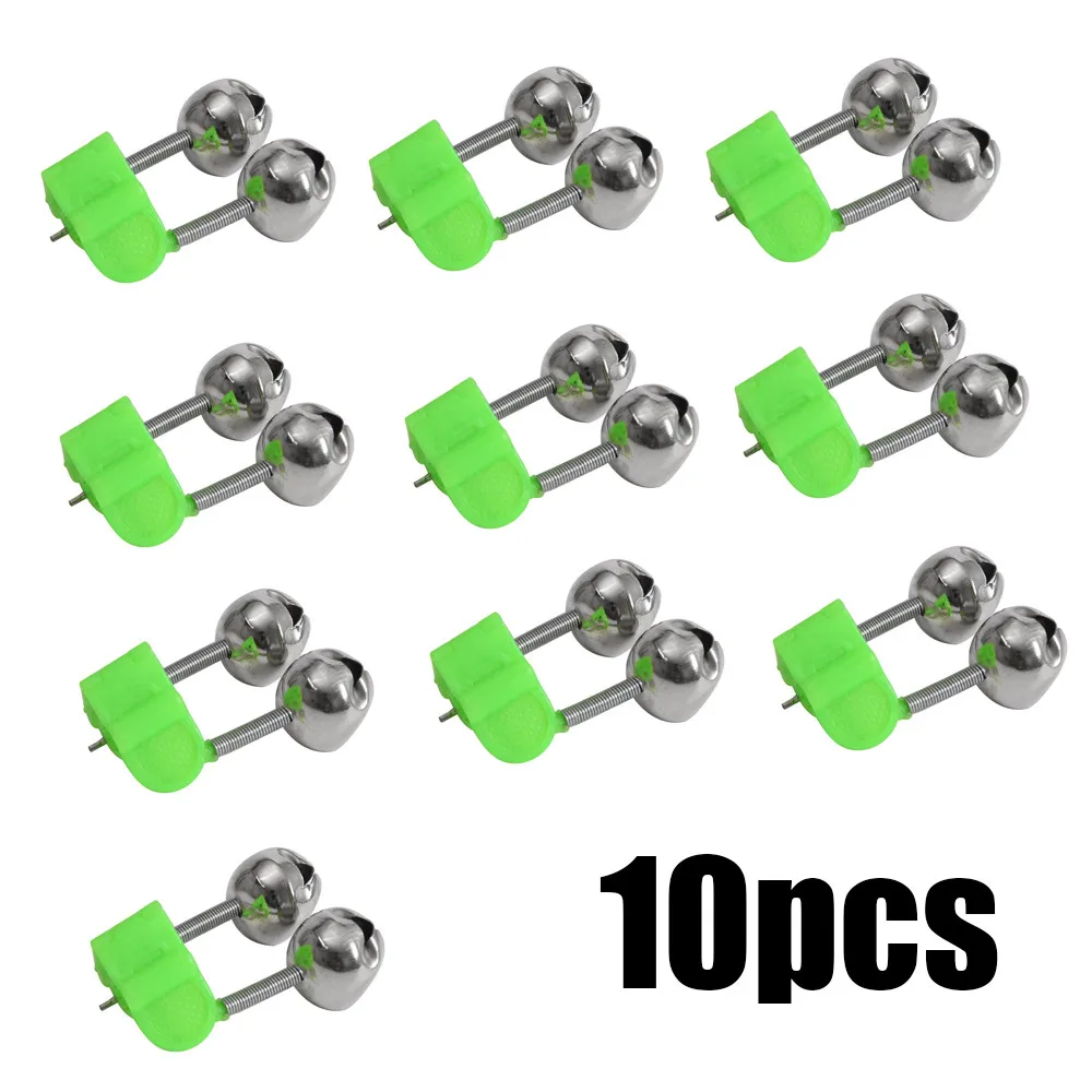 

10Pcs Rod Tip Clamp Fishing Pole Fish Bite Lure Alarm Alert Twin Bell Ring Clip lovely design double bells spring plastic clip