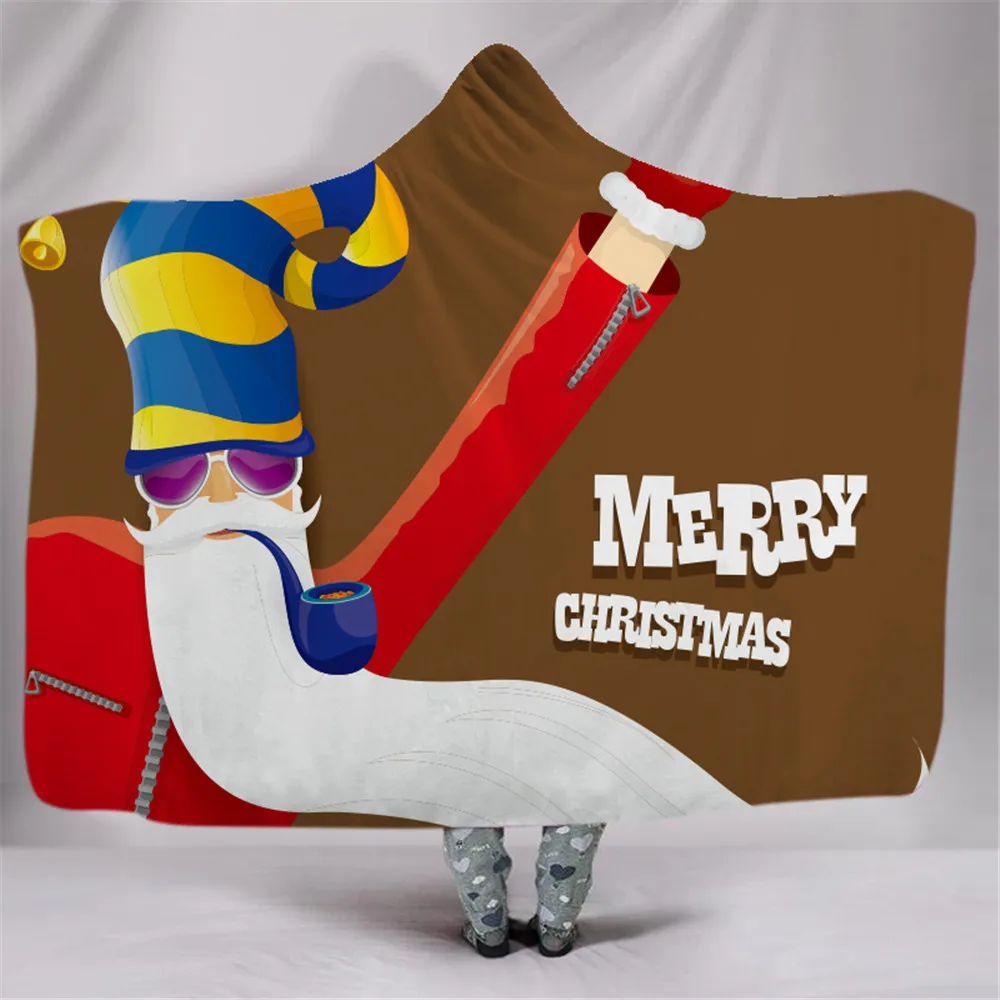 3D Merry Christmas одеяло с капюшоном супер теплый носимый плюшевый плед красочный снеговик подарок накидка с принтом балахон одеяло s - Цвет: 2