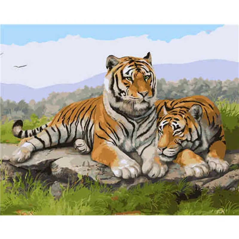 

Frame Two Tigers DIY Painting By Numbers Kit Modern Home Wall Art Picture Acrylic Coloring By Numbers Artwork 40x50cm