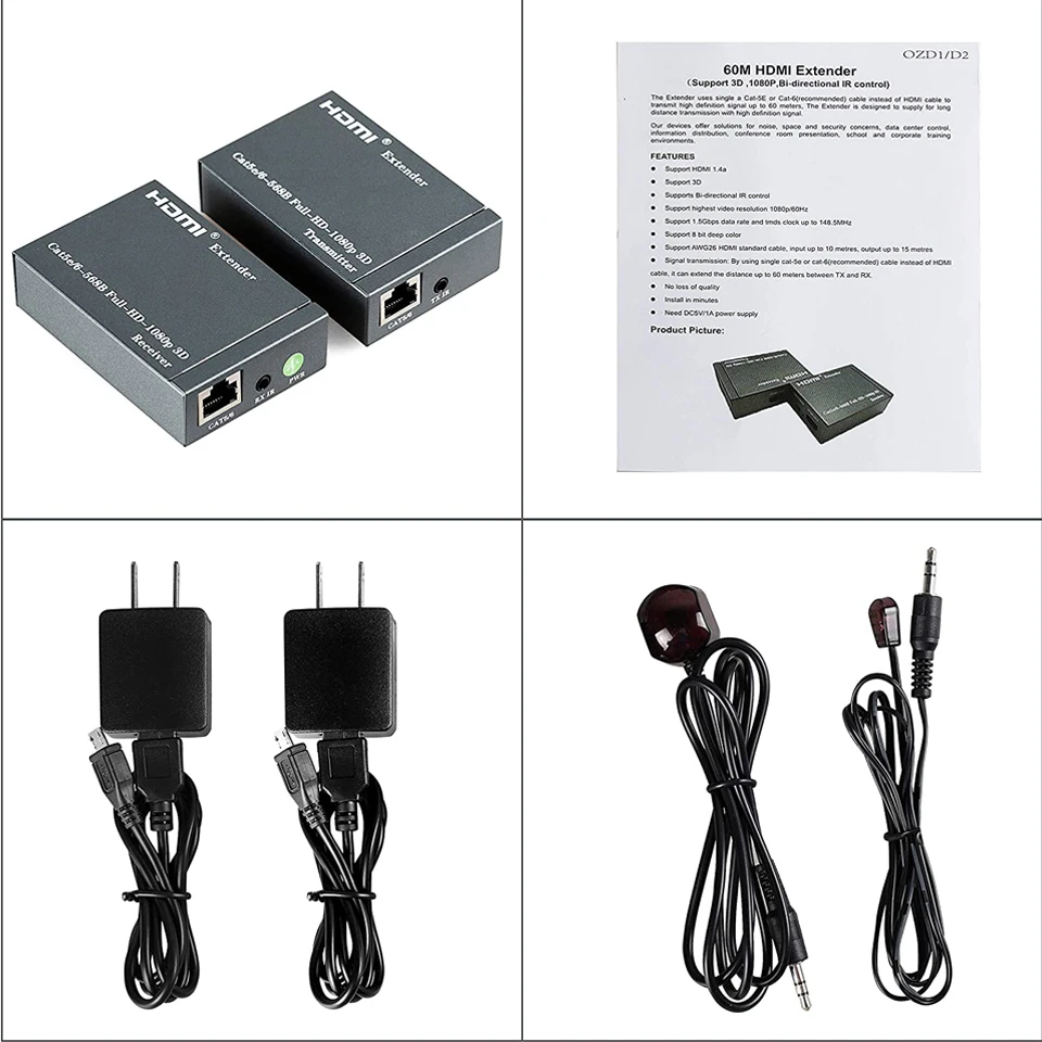Extensor de Hdmi Acima de Cat 2022 com ir 60m sem Perda Rj45 para Hdmi Loop Receptor Transmissor - 6 & Out 1080p - Image 6