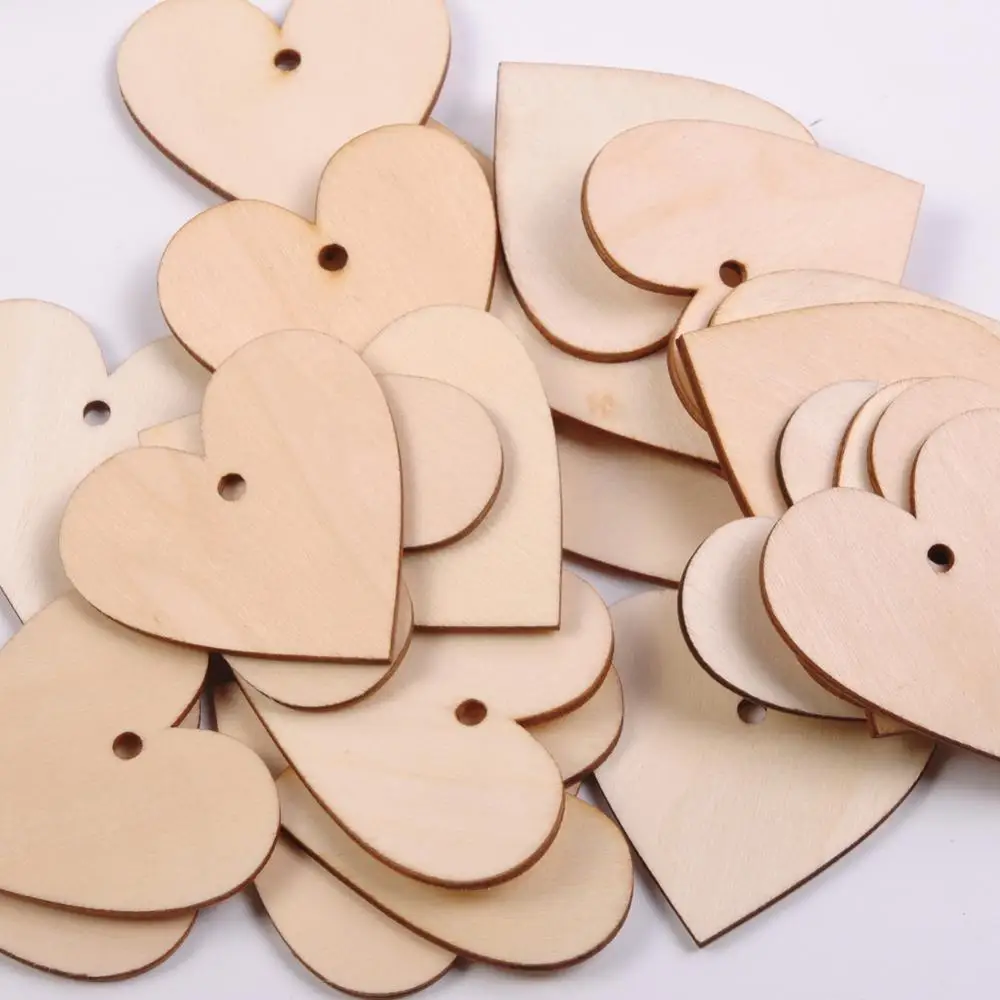 20pcs Wooden Heart Cutouts Crafts Heart Shaped Wood Hanging Ornaments Gift  Tags with Twines for DIY Project Wedding Valentine's Day Party Decorations