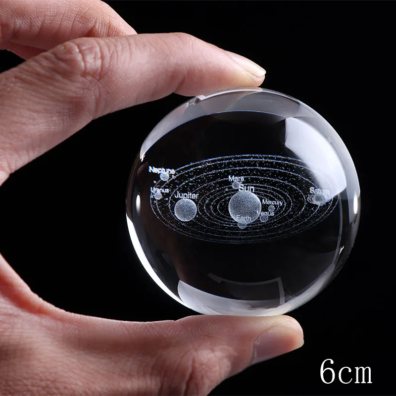 3D Solar System Ball Crystal Glass Laser Engraved Globe Miniature Planets Sphere 