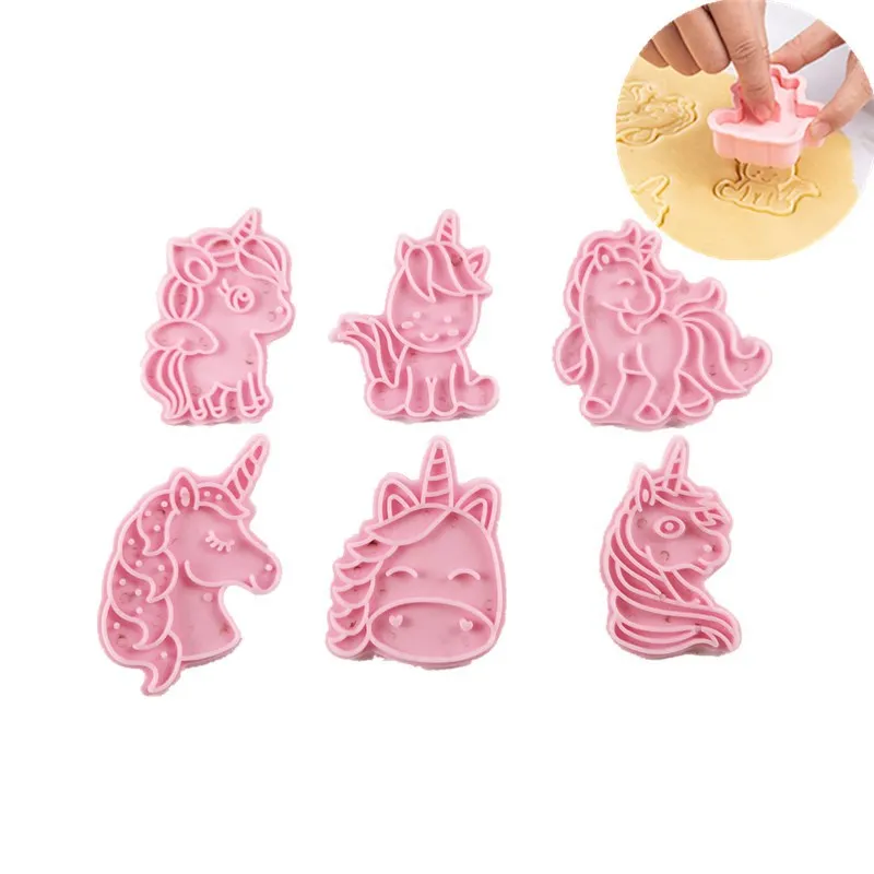 6 Pcs/set Cartoon Animal Unicorn Shape Cookie Cutters Plastic 3D Pressable Biscuit Mold Stamp Kitchen Baking Pastry Tools | Дом и сад