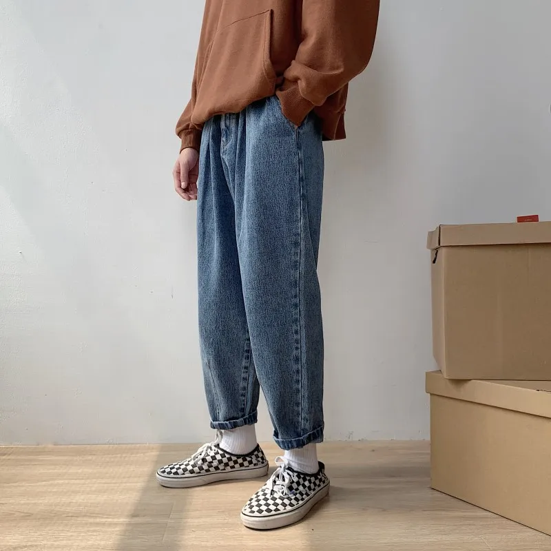 LEGIBLE Autumn Solid Jeans Mens Casual Denim Pants Loose Fit Trousers New Brand Elastic Waist Straight Pants Men