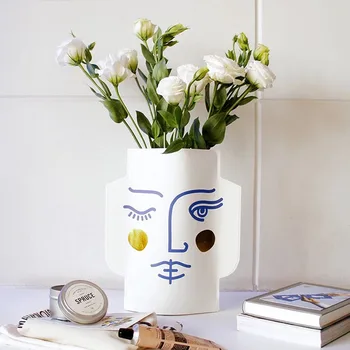 

Mediterranean Geometry Face Vase Double Side Waterproof Paper Plant Flower Vase Desktop Decoration Home Decor Gift