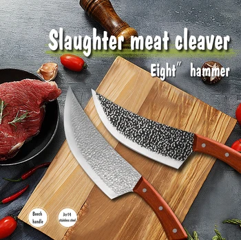 

8 Inch Kitchen Butcher Knife Handmade Chef Knife Meat Cleaver Razor Stainless Steel Full Tang Cooking Knife with Wood Handle