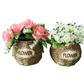 

Country Grass Flower Basket. Storage Basket, Hand-inserted Flower Basket Wall Hanging Basin, Creative Flower Pots, Willow,Rattan