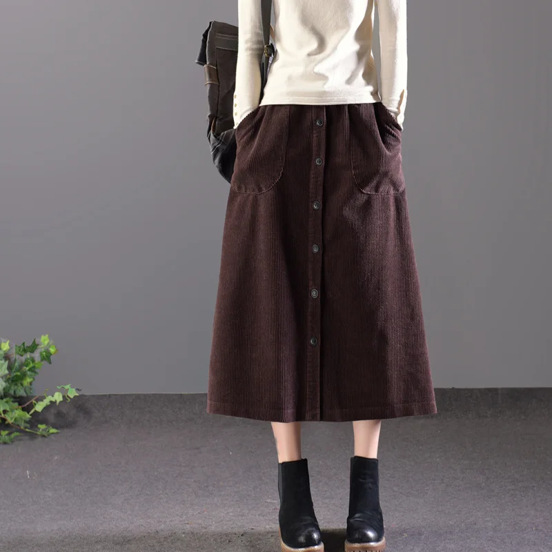 

2019 Autumn And Winter WOMEN'S Dress New Style Retro Literature And Art Corduroy Skirt A- line Skirt