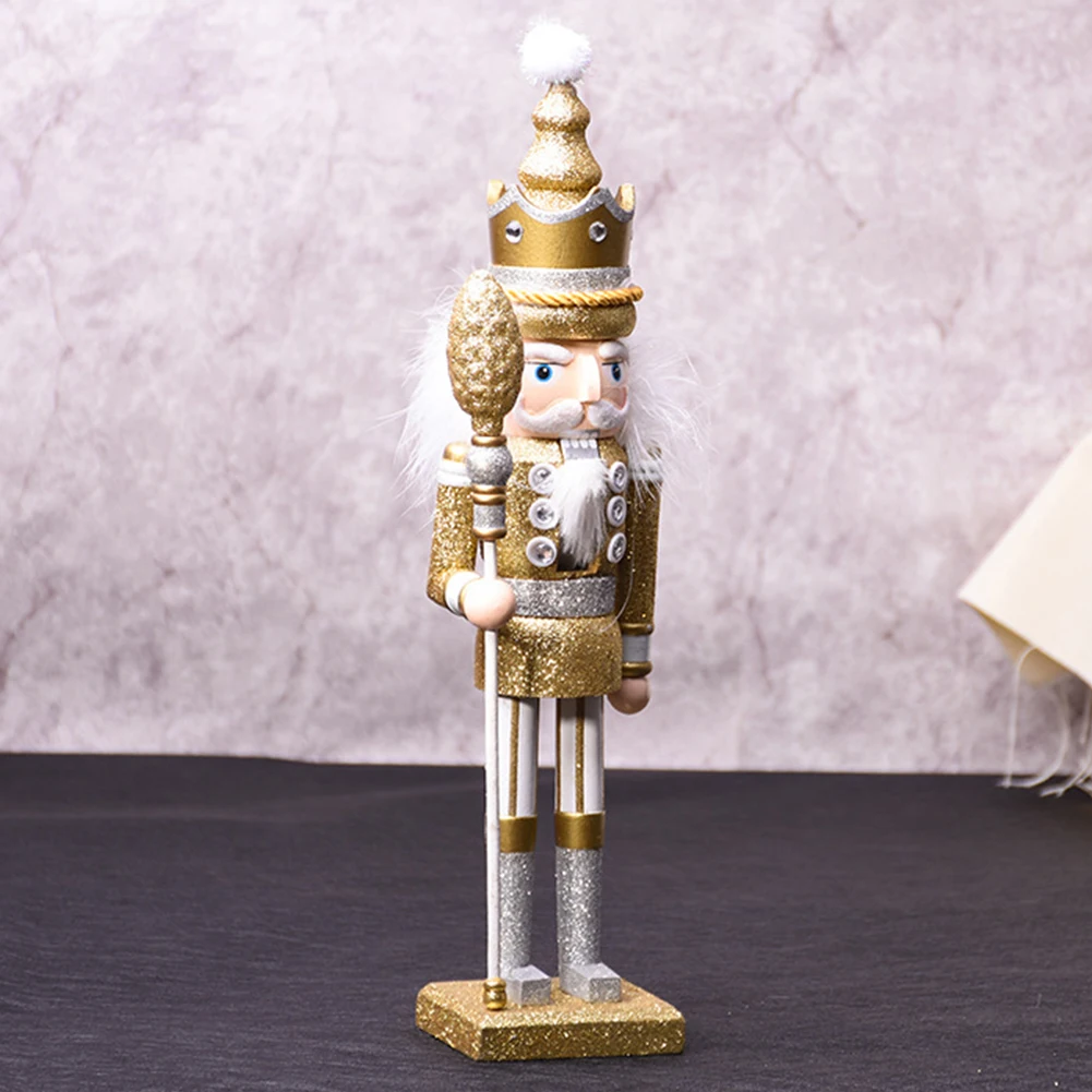 Деревянный Щелкунчик миниатюрная кукольная Статуэтка отдельно стоящая подарок ремесла домашний офис кукольный блеск грецких орехов солдатики Рождественский Декор - Цвет: Золотой