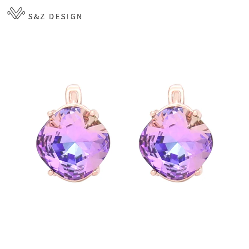 S&Z DESIGN Europe America Vintage Elegant Temperament Square Crystal Dangle Earrings For Women Wedding Jewelry