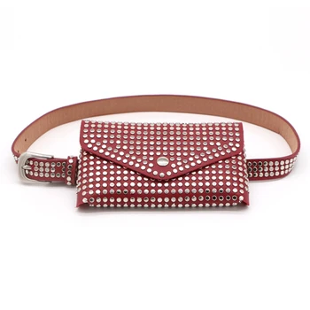 

Women Punk Style Casual Gift Multi-use Travel Small Waist Bag Phone Pouch Adjustable Belt Luxury Fanny Pack Fashion Rivets Purse